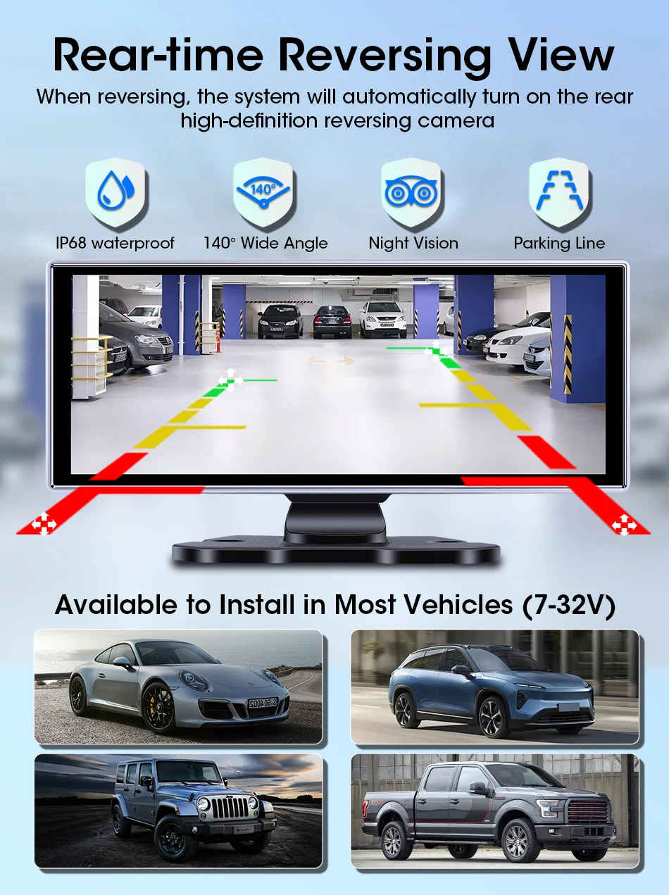 Srnubi AI Carplay Bildschirm GPS-Navigation 11,26 Zoll 4K Dashcam Android Auto Rückspiegel Videorecorder Multimedia-Player AUX – Detail 12