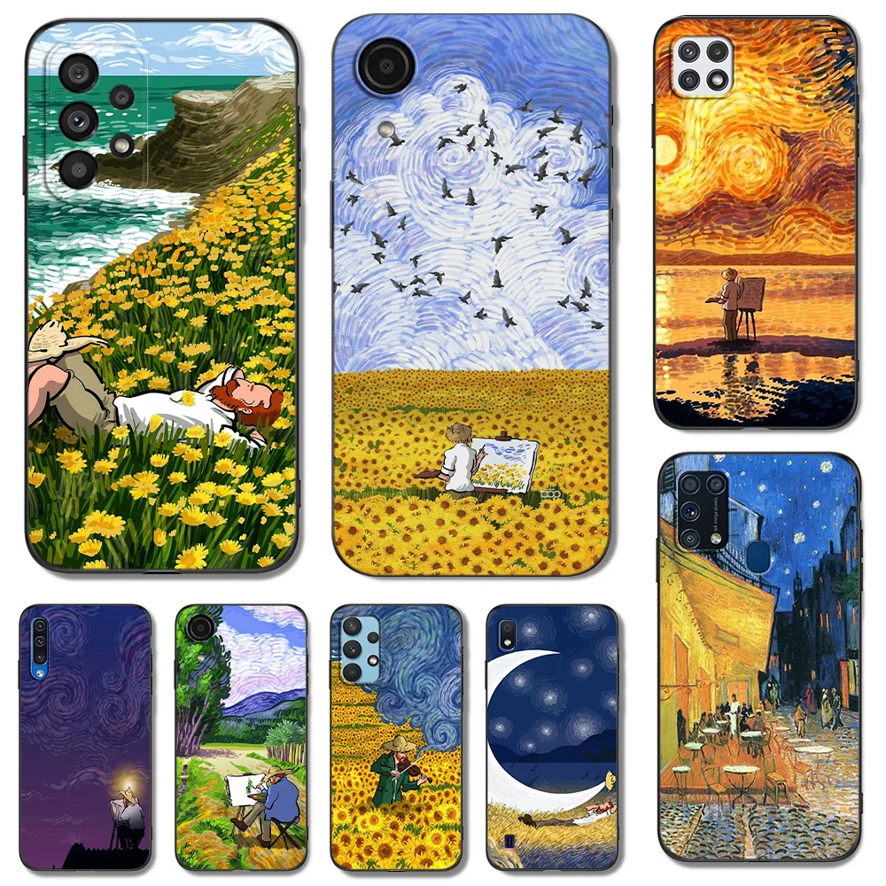 Custodia In Tpu Nero Per Samsung Galaxy J1Mini J3 J5 J7 2015 2016 2017 Prime Neo Van Gogh Si Trova In Basso