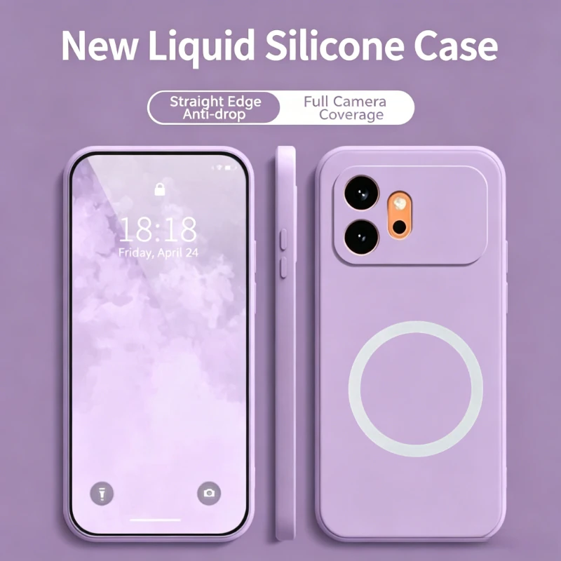 Dopamine-Colored Skin-Feel Liquid Silicone Magnetic Charging Shockproof Phone Case