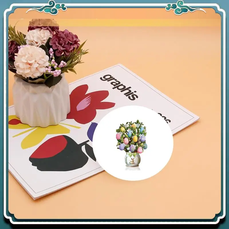 사용하기 쉬운 종이 카드, 부활절 달걀 나무, 실물 크기 영원한 꽃다발 3D 팝업 축하 카드 (빈 노트 카드 포함)