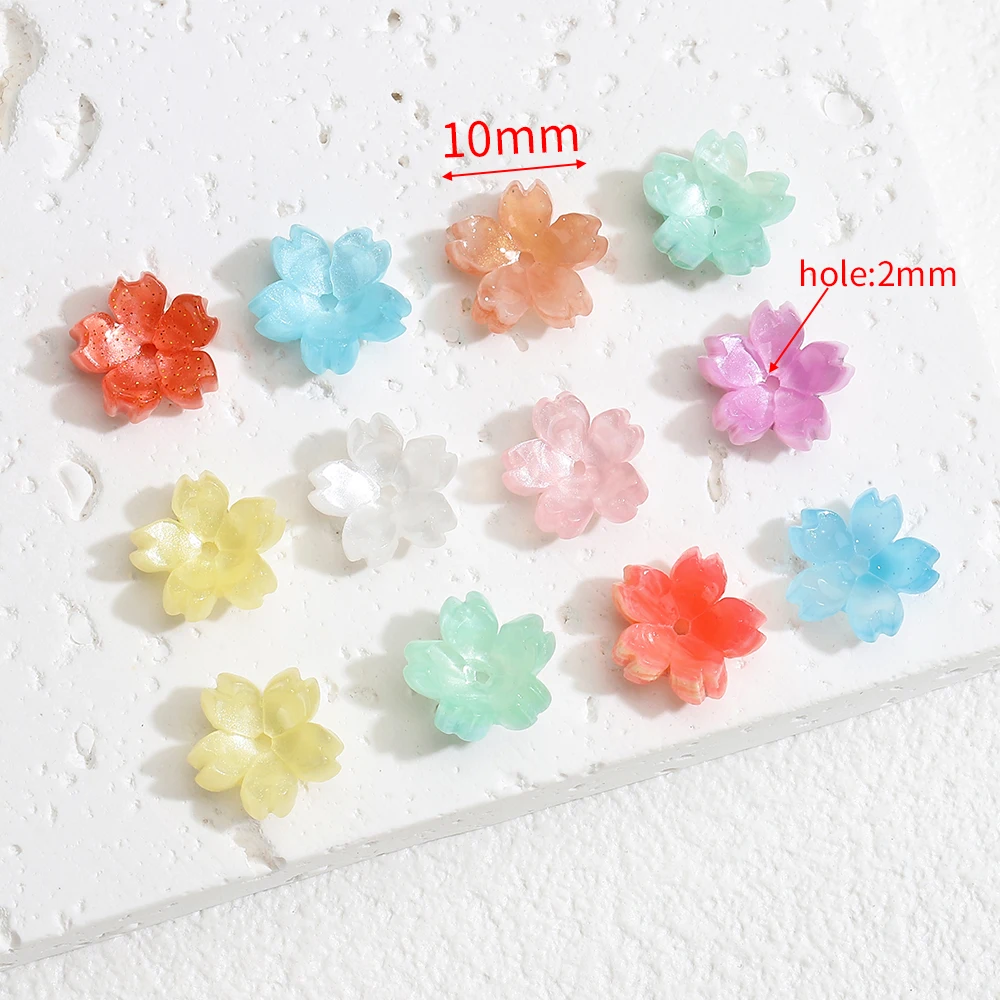 50 Cappucci In Resina A Forma Di Fiore - Bianco Opaco - 10mm Con Foro 1,4mm - Per Gioielli Fai Da Te, Collane E Orecchini - 2