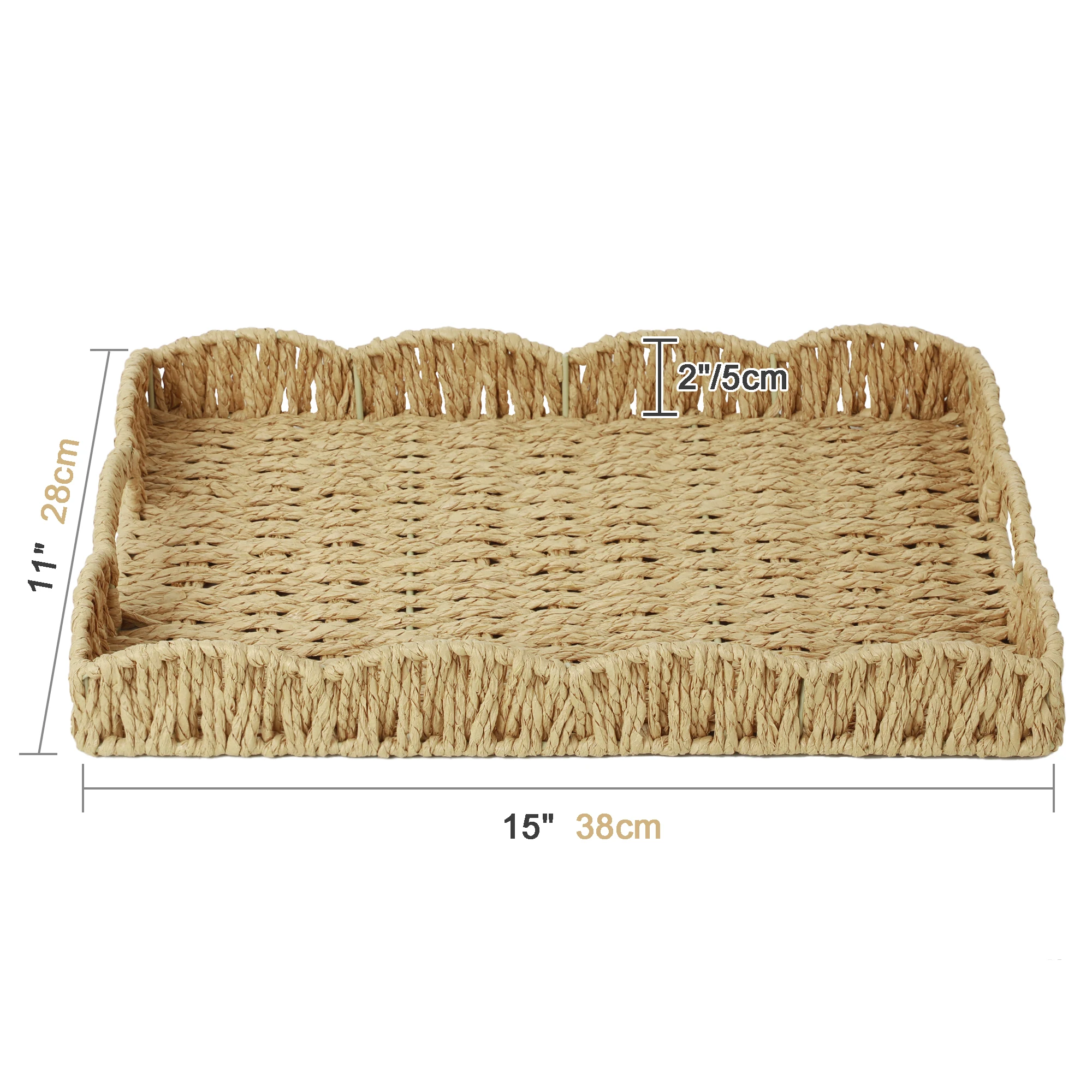 Scalloped Paper Rope Woven Storage organizer Basket Woven Rattan Baskets with Handle Tray Shelf Decorative Fruit Storage Baskets