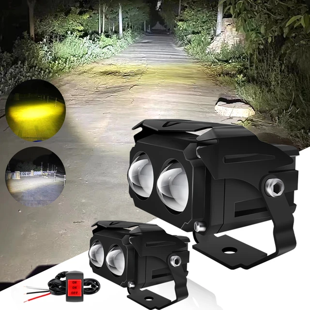 Projecteur LED Double lentille pour moto, Mini projecteur de lumière de  conduite, Spot antibrouillard, phare auxiliaire