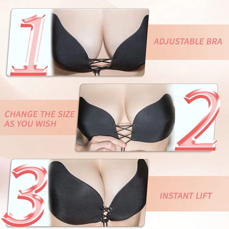 Women Self Adhesive Strapless Bandage Backless Solid Bra Stick Gel