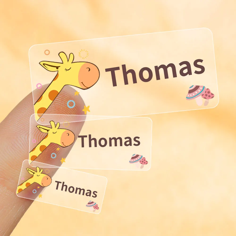 

Transparent Name Sticker Customized Cute Cartoon Stickers In Hebrew Personalized Waterproof Labels Kids Stationery School Tag