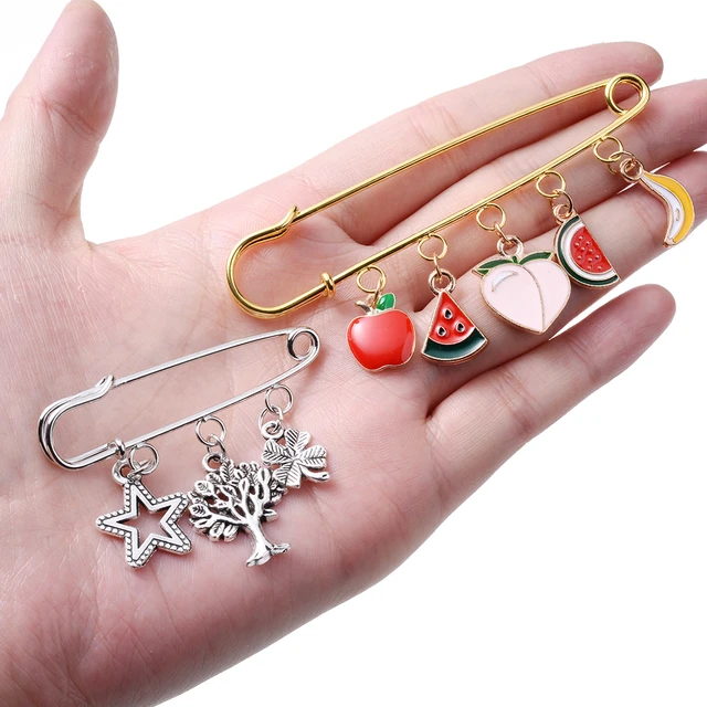 517F 10Pieces/set Iron Safety Pins Gold Silver 5-Holes Brooch Pins Sweater  Shawl Clips Kilt Needles for DIY Crafts Jewelry