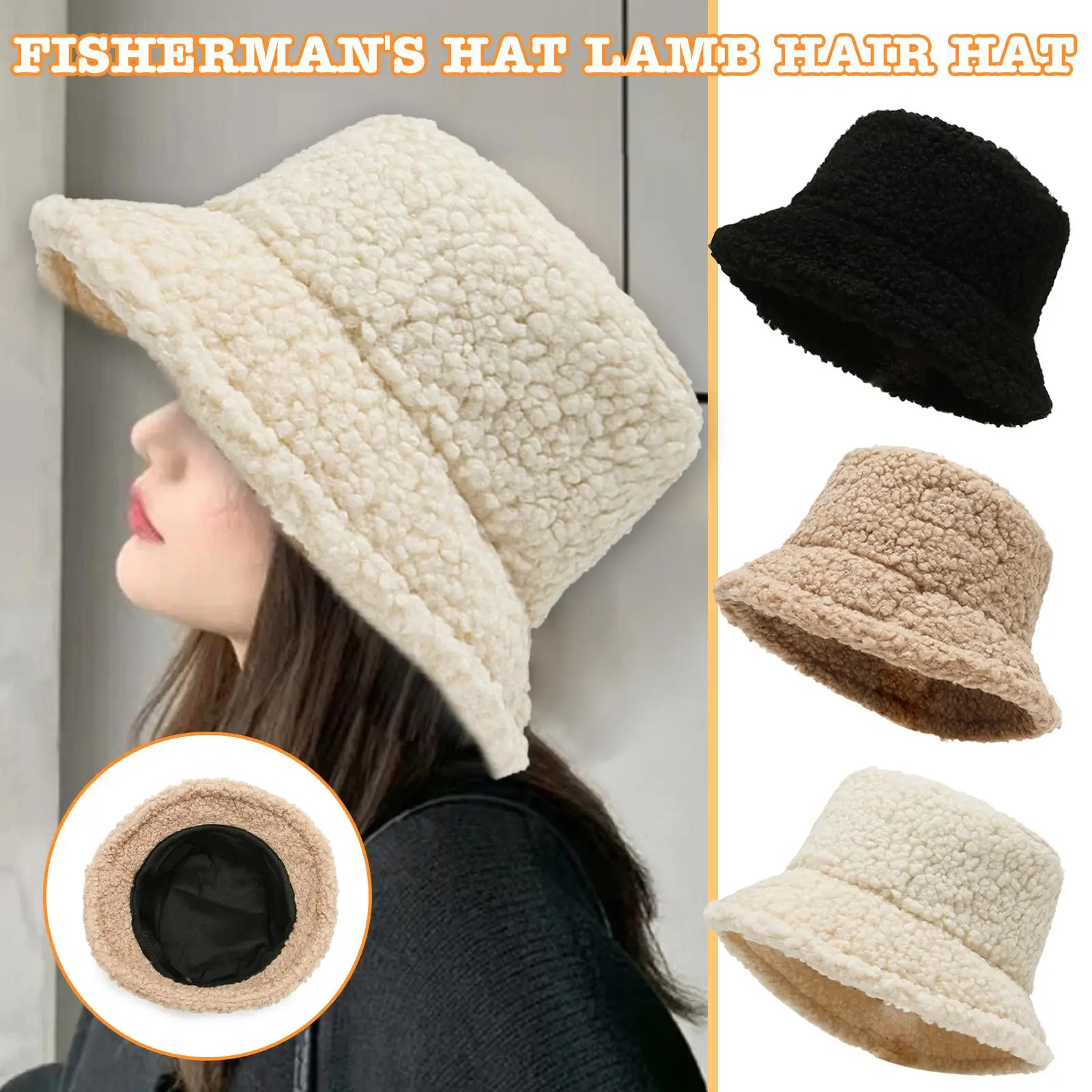 

Winter Warm Bucket Hats Lamb Wool Faux Fur Fisherman Caps Women Thicken Plush Hats Winter Warm Velvet Hats For Women D7K6 D9I2
