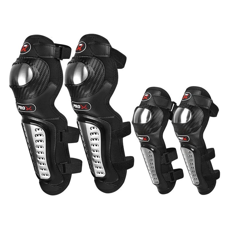 PRO-BIKER Classic Motorcycle Stainless Steel Carbon Fiber Pattern Knee and Elbow Protector Set of Four Cheap Light Motorcycle Eq