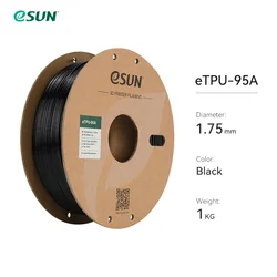 Premium Flexible TPU 3D Printing Filament - 1.75mm, 95A, 1KG Spool (Black)
