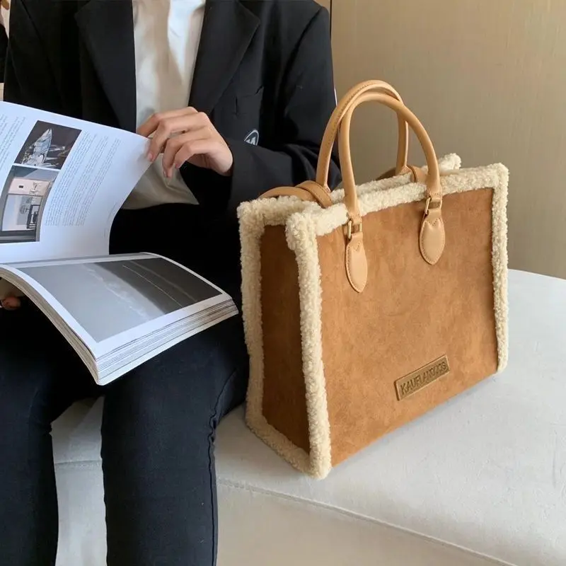 Women's The Tote Bag College Student Large Capacity Lamb Wool Shoulder