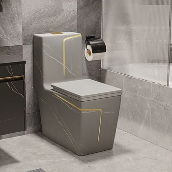 Toilet,Square Gold Line Design ,Grey Color Water Closet ,Bathroom Wc, One Piece Ceramic ,Marble Toilet 1