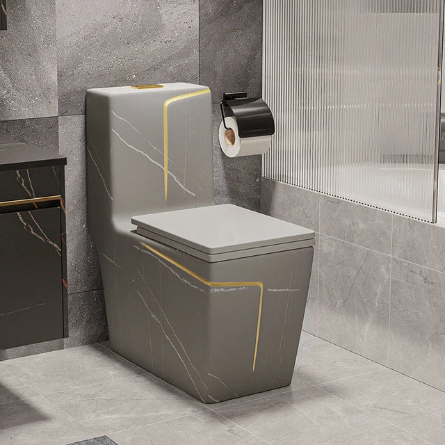 Toilet,Square Gold Line Design ,Grey Color Water Closet ,Bathroom Wc, One Piece Ceramic ,Marble Toilet 1