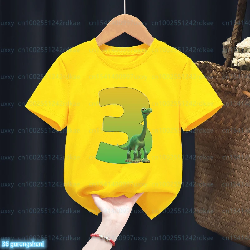 

t-shirt for boys Dinosaur Print Tshirt Birthday Number 1-9y Give kids Birthday Clothes Custom Name Cute Toddler tshirt wholesale