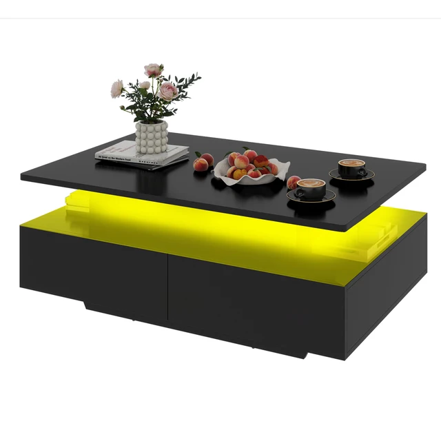 Lift Top Coffee Table with LED Lights & 4 Drawers for Living Room Cocktail Table 6