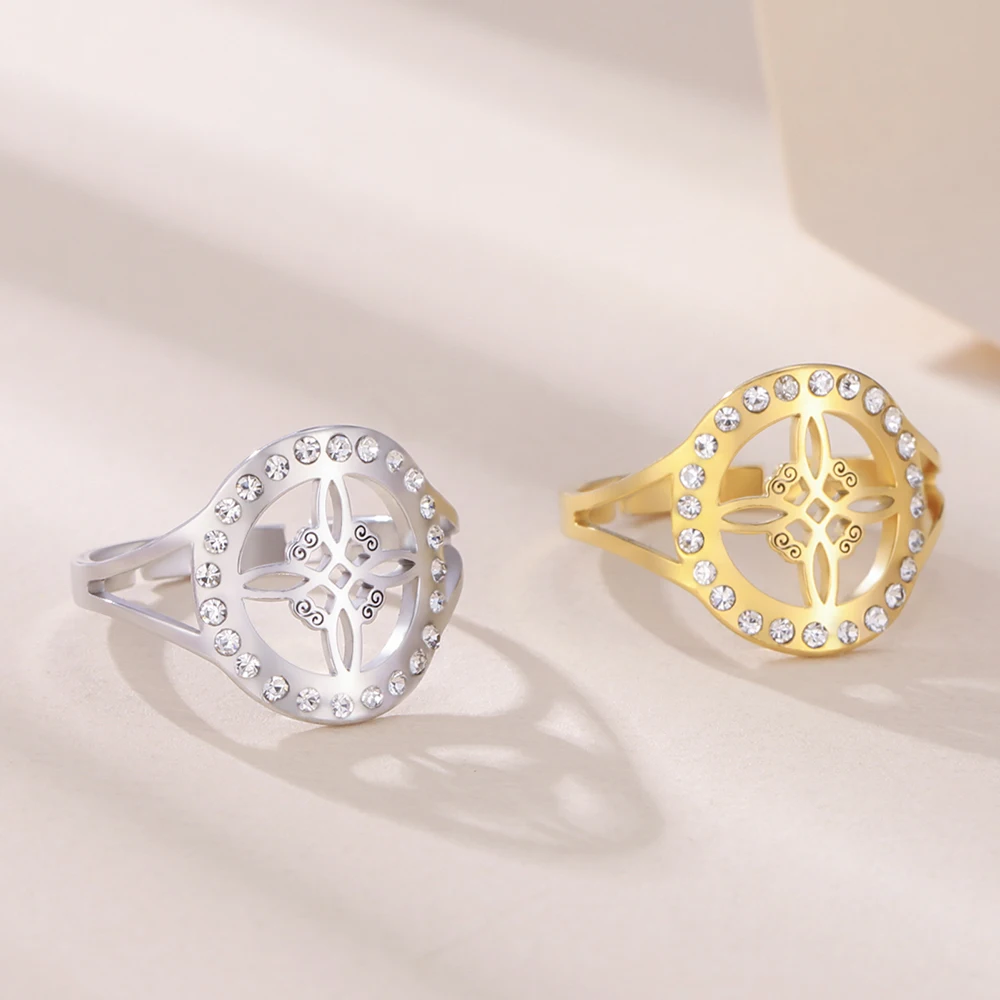 Dawapara Witches Knot Adjustable Women’s Ring with Clear Zircon - Stainless Steel Religious Jewelry