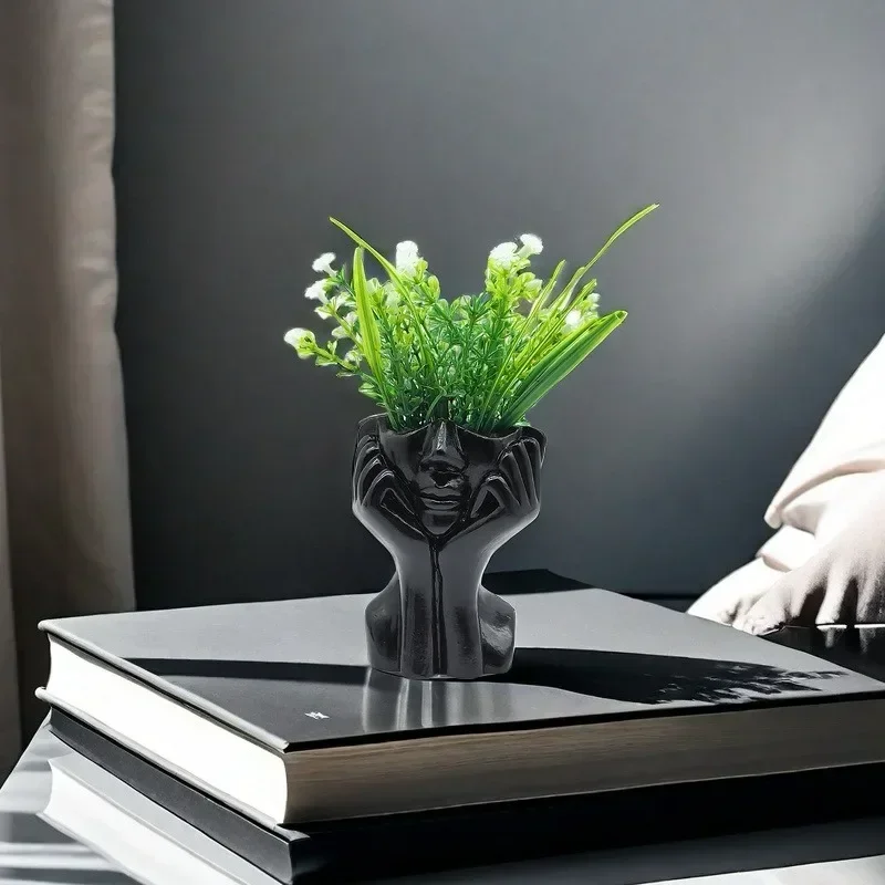 2025 New Resin Vase Nordic Human Face Flower Vases Home Decor Creatrive Art Sculpture Human Head Abstract Plant Flower Pot