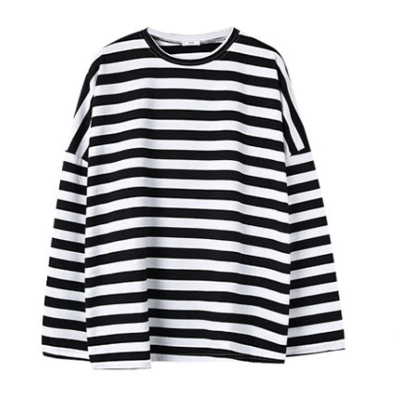 Spring Autumn Women Harajuku Striped T shirt Short Moose Knuckles Jackets for Women Korean Casual Oversized T shirt Short Femme Black Tops 20 Sc2e1b388ad734605a17b59b1b4fc77f58