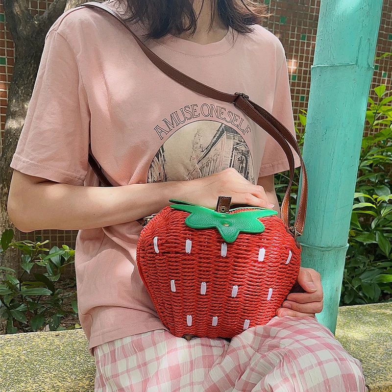 女性のためのイチゴの形をしたショルダーバッグ,ビーチバッグ