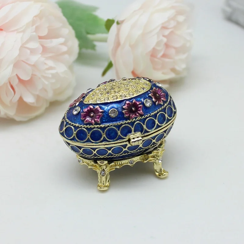 SHINNYGIFTS Easter Gift Boxes Pewter Enamel Faberge Egg Jewelry Gift Box Egg Shape Trinket Boxes 2