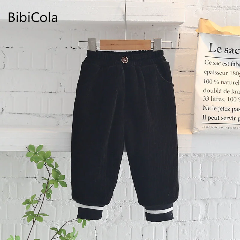 

2022 new baby boys winter plus velvet thickening fashion solid color casual trousers 1-5 years old baby boys warm trousers