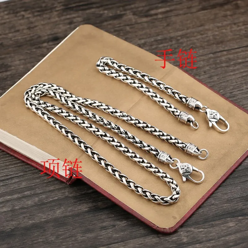 

Sterling silver S925 necklace Thai silver retro exaggerated domineering Fried Dough Twists fashion personality men's twine woven