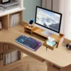 Computer Monitor Stand with Lock, 2 Keys Desktop Laptop Rack with Drawers, with Phone Holder, Wood 1