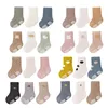 New 3 Pairs/Lot Autumn Winter 0-5Y Baby Boys Girls Non-Skid Embroidery Cartoon Socks Children Pure Cotton Solid Gripper Socks 1