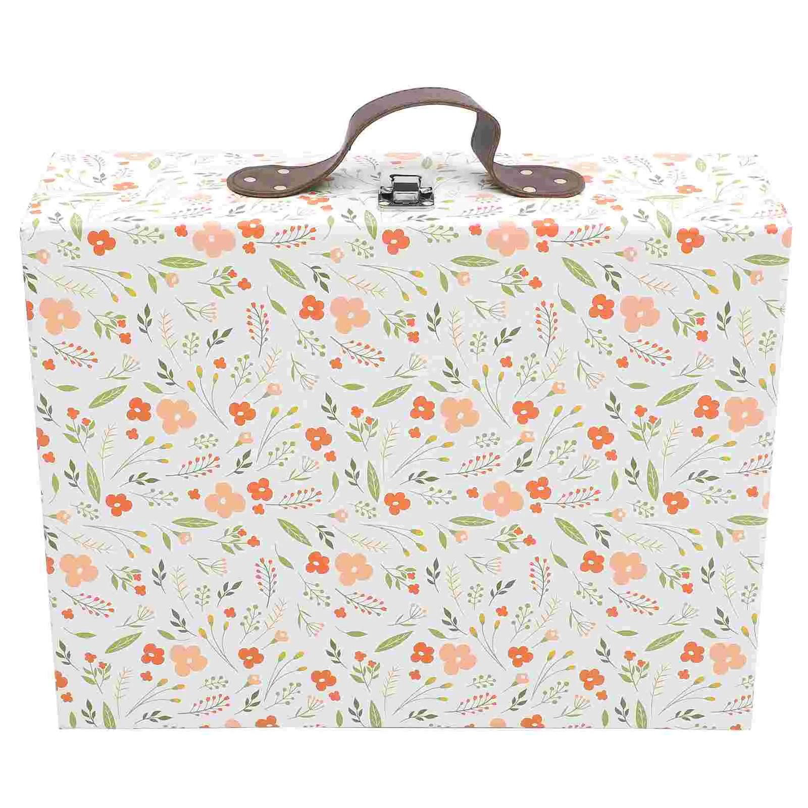 

Paperboard Suitcases Cardboard Suitcase Box Handle Vintage Decorative Box Flower Print Doll Clothes Storage Decorative Gift