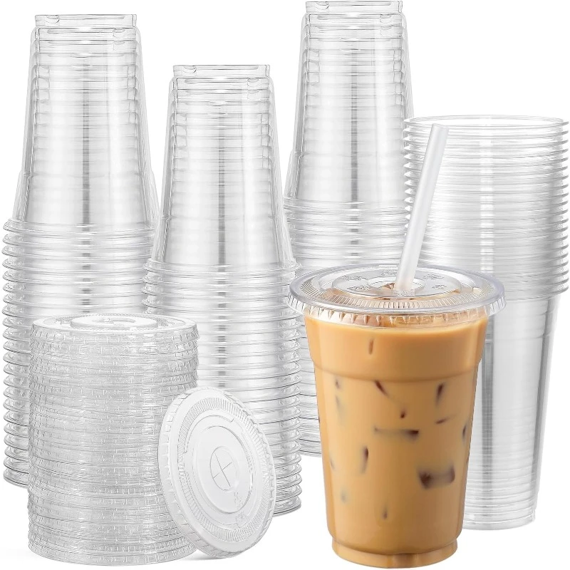 Birthday party supplies plastic cups 50PCS plastic cups lids clear disposable cups for coffee milkshake cold drinks Christmas wedding birthday party supplies