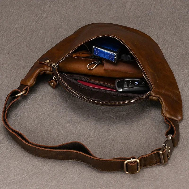 Genuine leather waist bag for men with sleek premium design and adjustable strap