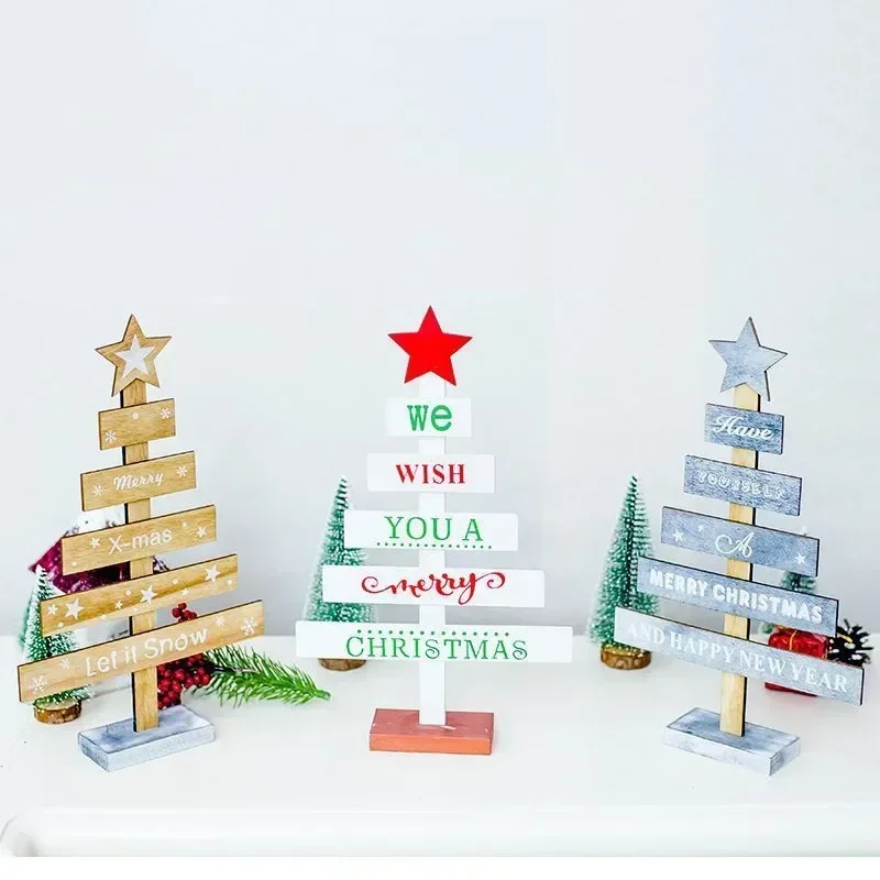 New Christmas Mini Wooden Merry Christmas Tree Home Desk Table Decor Pendants Xmas Tree Ornaments Christmas Decor Happy New Year