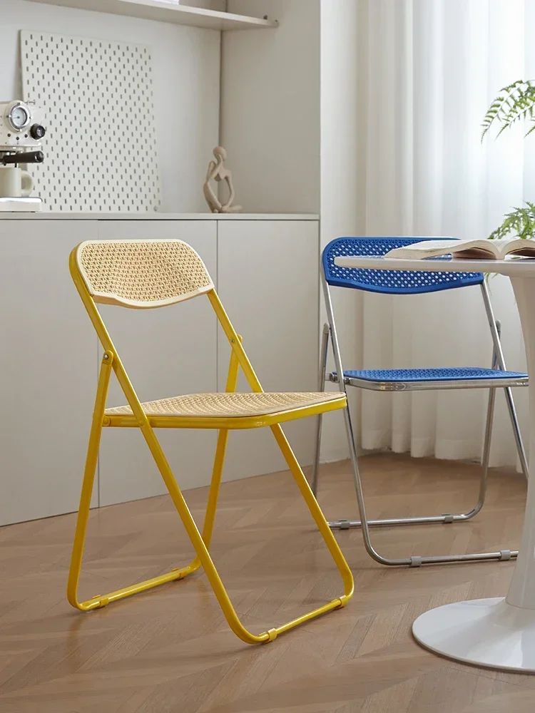 Medieval Imitation Rattan Folding Chair Home Back Chair Simple Balcony Internet Celebrity Photo Stool Leisure Transparent Chairs