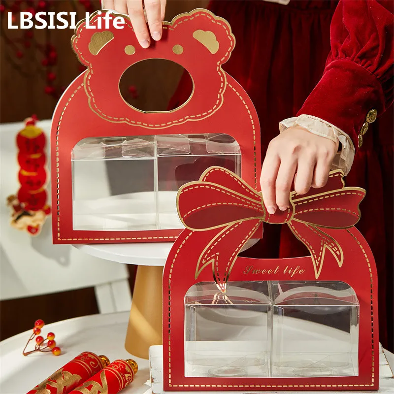 

LBSISI Life-Clear Box для свадебных конфет Печенье Шоколадная нуга Упаковка День рождения День Святого Валентина Вечеринка Бант Медведь Ручка 5 шт.