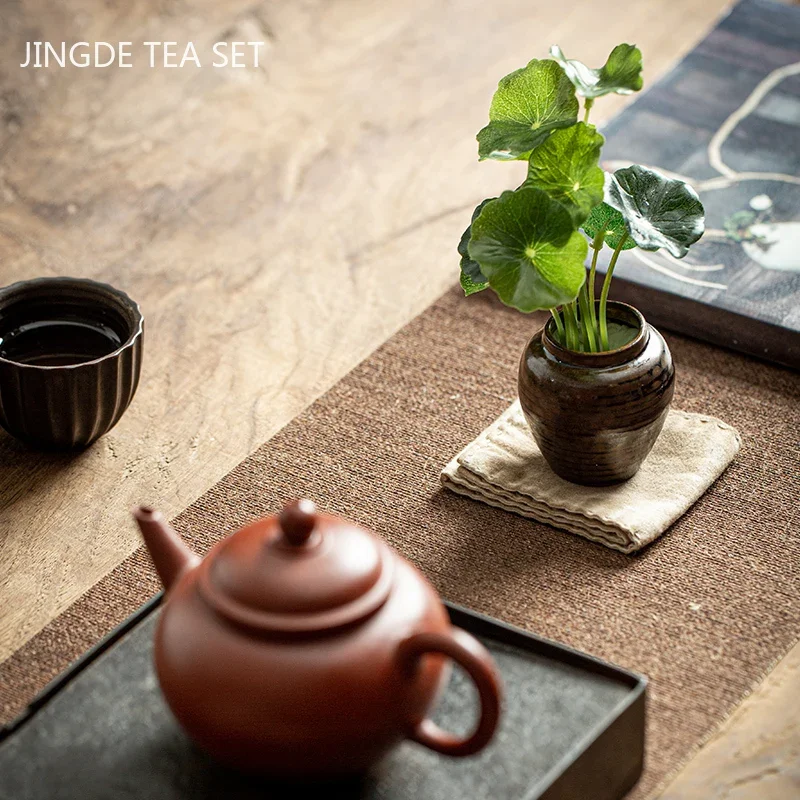 Creative Ceramic Mini Tea Pet Decoration Tea Tray Simulation Flower Small Vase Ornament Tea Set Decor Accessories Desk Ornament