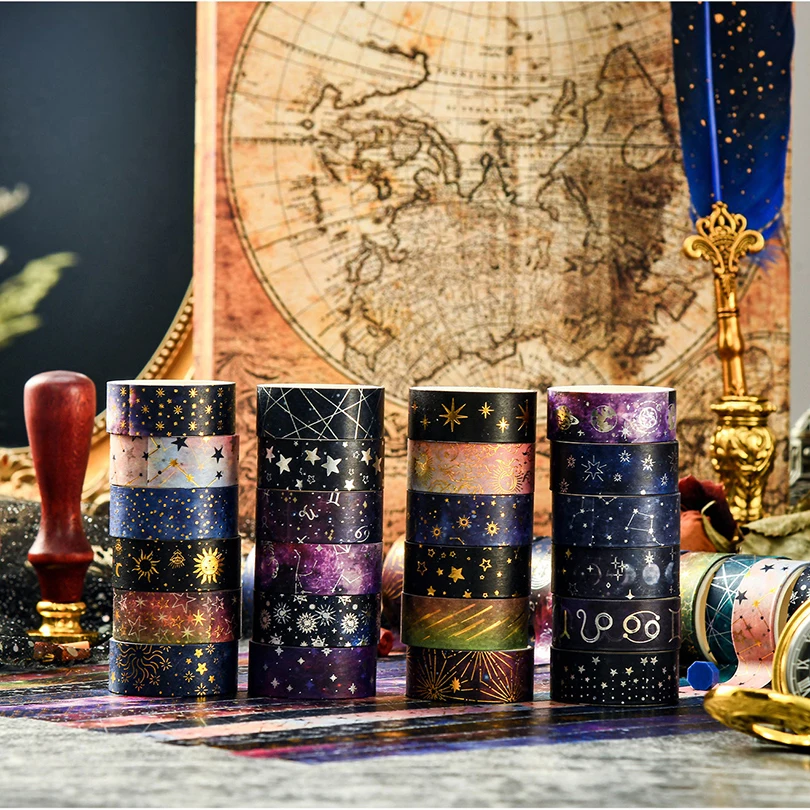 6Pcs Or 12Pcs Starry Sky Washi Tapes Scrapbooking Supplies Foil Decorative Adhesive Tape Washitape Diary Decorating Washi Tape 6