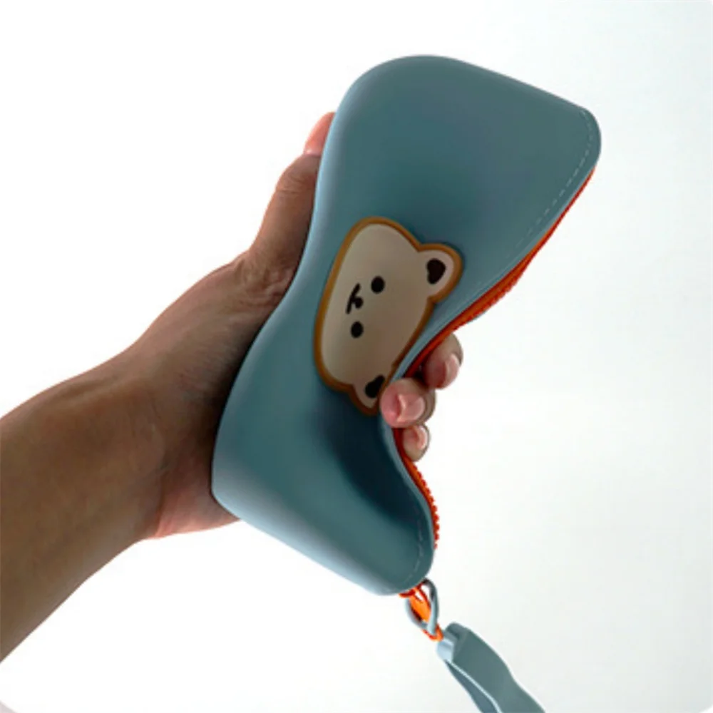 Silicone Glasses Bag with Wrist Rope Cartoon Bear Sun Glasses Case Portable Sunglasses Protective Cover Travel Storage Bag