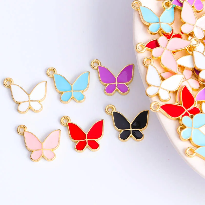 

20PCS 16*15mm Alloy Metal Drop Oil Colorful Butterfly Charms Animal Pendant For DIY Bracelets Necklaces Earrings Jewelry Making