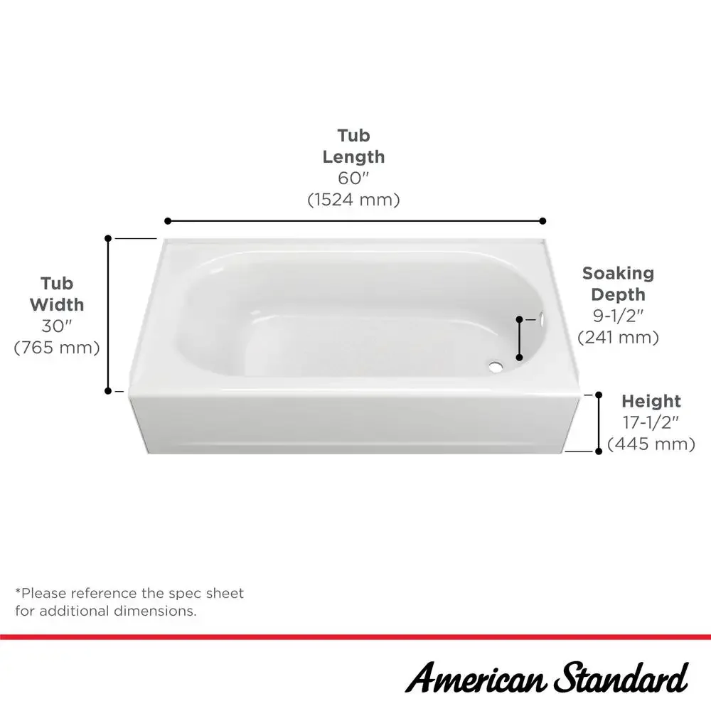 Princeton PRO Above Floor Alcove Bathtub 60 x 30-Inch Drain White Slip-Resistant Surface Easy Installation ADA Compliant 6