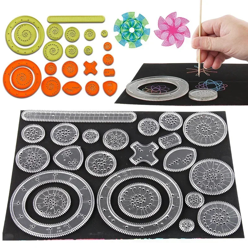 재미 있은 연동 기어 바퀴 Spirograph 드로잉 장난감 세트 어린이를위한 크리 에이 티브 교육 장난감 그림 그리기 액세서리