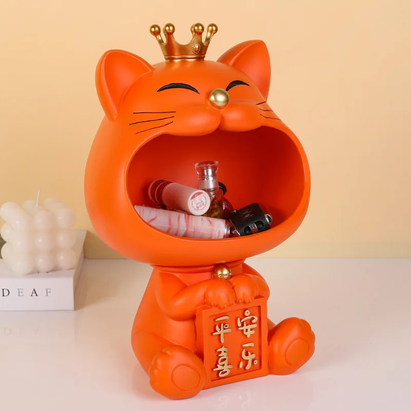 

Key storage ornaments graffiti cat statue storage tray home living room decoration crafts lucky cat desk creative ornaments