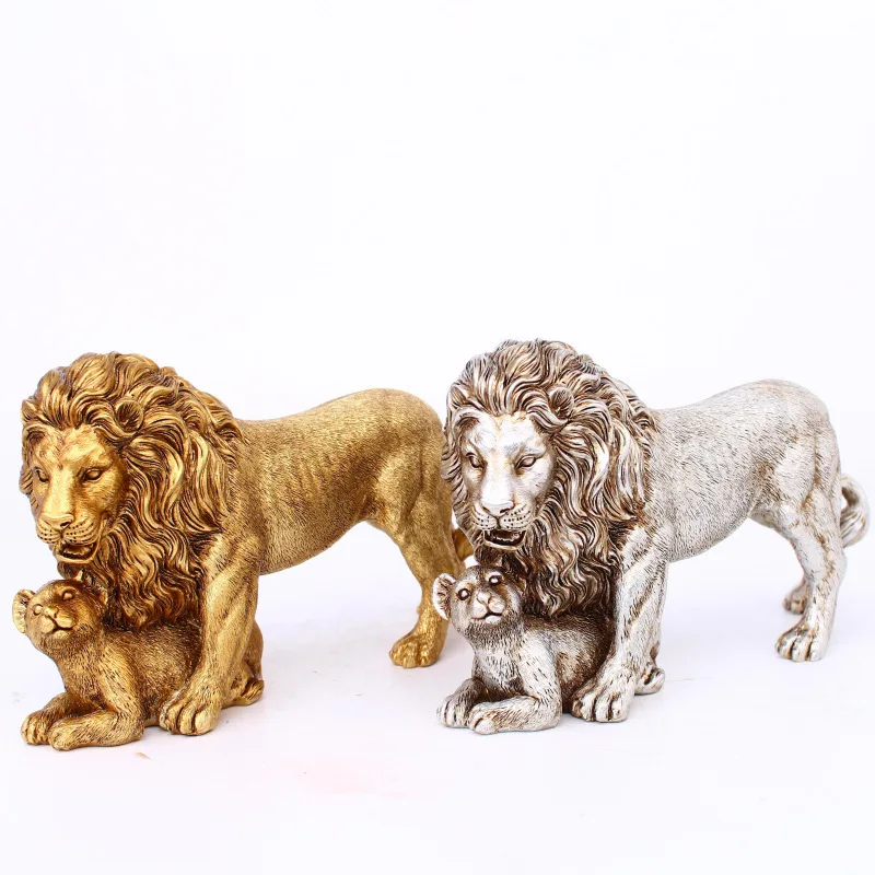 Creative European Figurine Golden Lion Ornament Resin Craft Home Decorations Office Table Restaurant Decorative Accessories