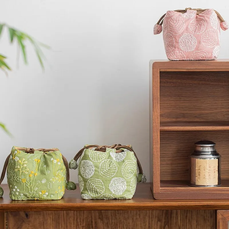 Chinese Style Cotton Linen Tea Set Storage Bag - Thickened Shockproof Pouch for Zisha Teapot/Quick Cup,  Portable Carrying Case