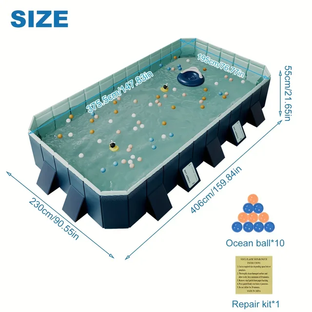 4M Foldable Outdoor Large Swimming Pool,Family Pool,Summer Water Party Non-Inflatable Swimming Pool, for Outdoor,Garden,Backyard 3