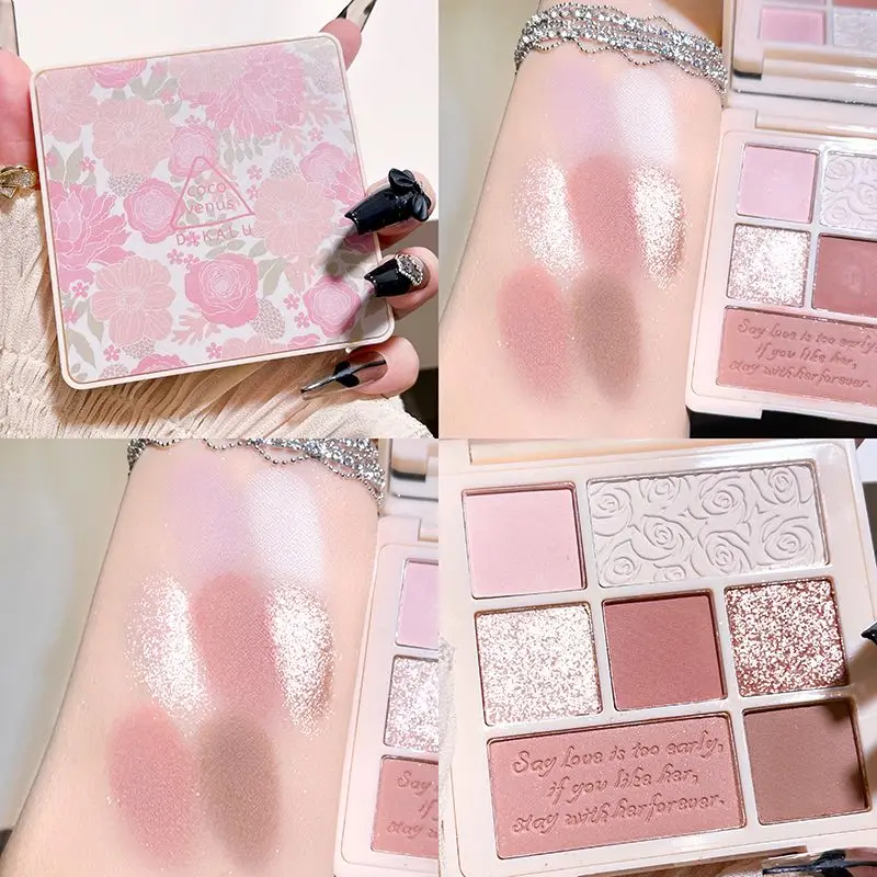 9-Color Pink Glitter Eyeshadow Palette Pearly Nude Matte Eye Shadow Waterproof Long Lasting Charming Eyes Make Up Cosmetics 5