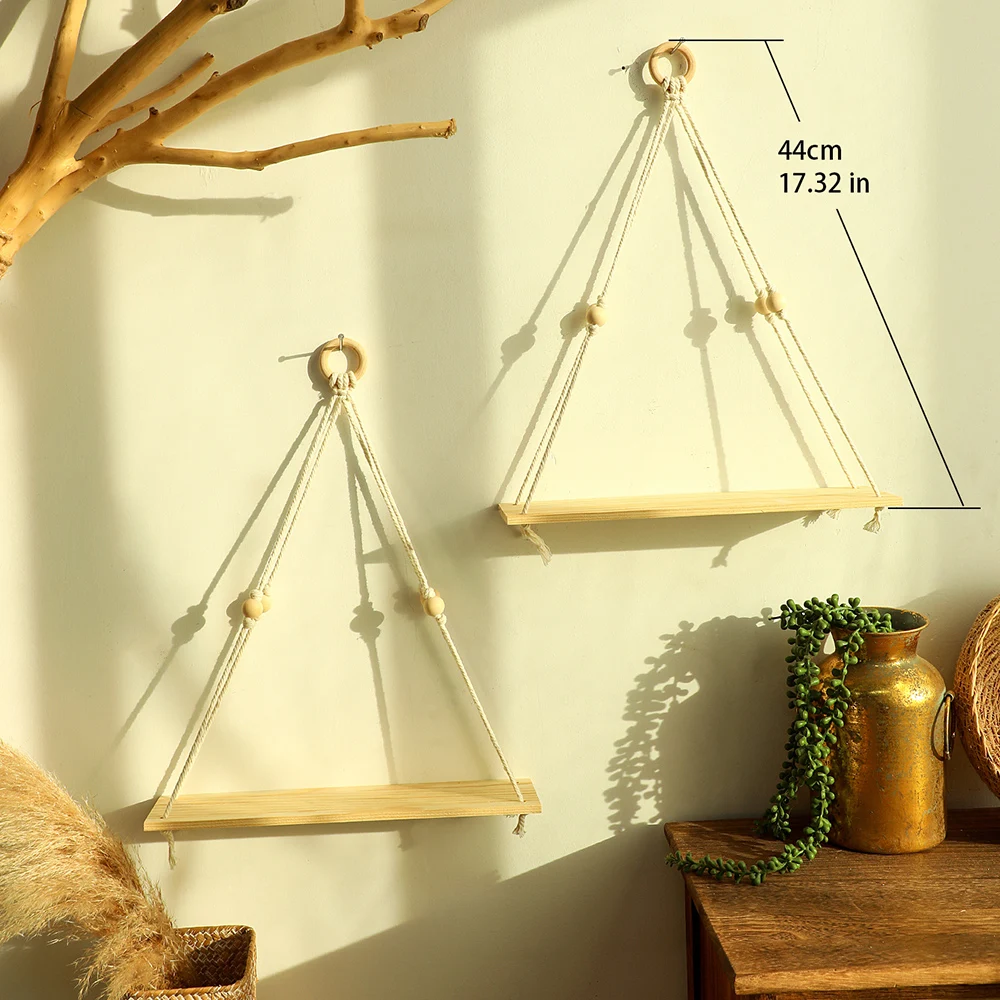 2 Pack Wand Regale Macrame Wand Hängen Holz Regal Anlage Lagerung Boho Wohnkultur Mädchen Wohnzimmer Dekoration Halter Geschenk – Detail 14