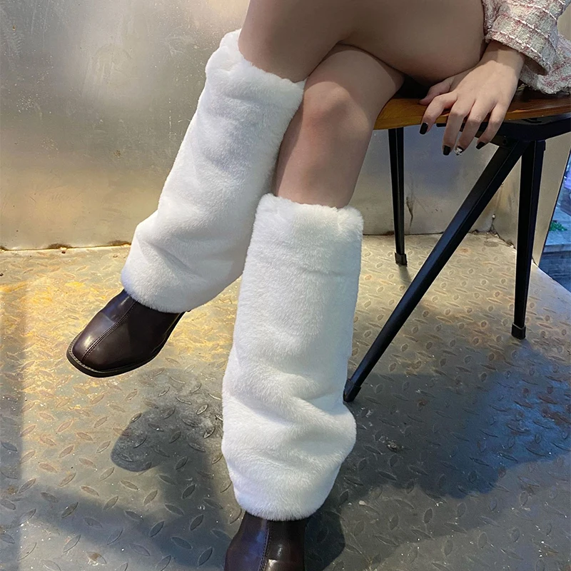 Harajuku Y2k Fashion Girls Faux Rabbit Fur Leg Warmers Women Goth Punk Rave Cyber Fluffies Costume Leggings Boot Covers Clubwear
