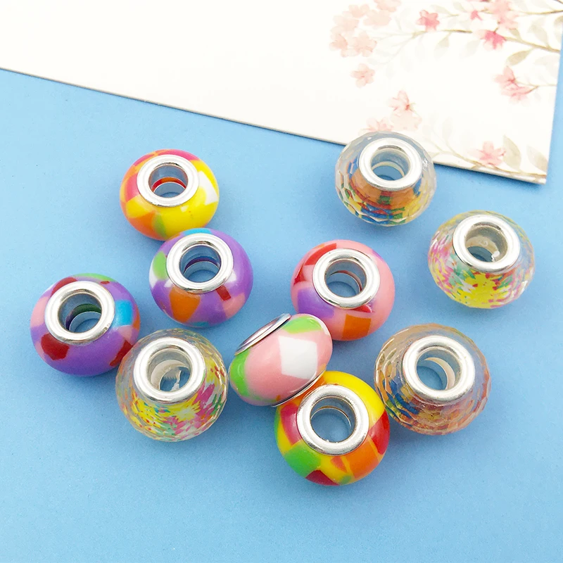 

5pcs Colorful European Large Hole Resin Spacer Beads For Pandora Bracelet Supplies Fashion Jewelry Making DIY Charms Accessories