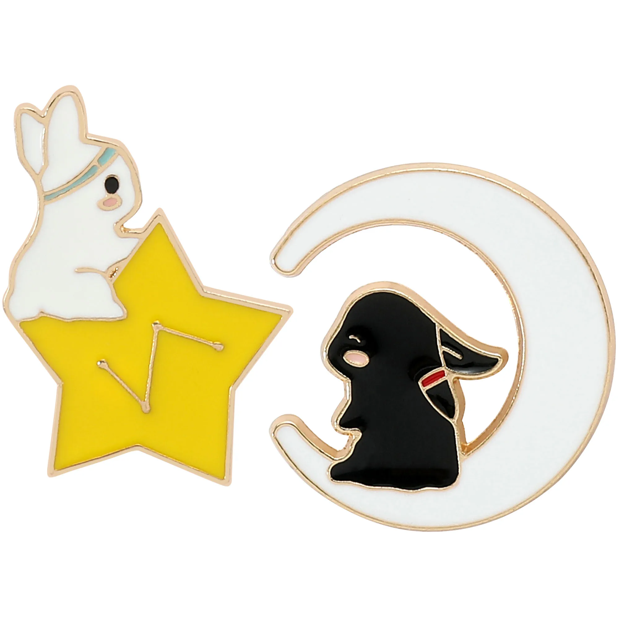 

Mo Dao Zu Shi Brooches Enamel Pin Black White Rabbit Brooch Bag Clothes Lapel Pin Badge Cartoon Animal Jewelry Best Friends Gift