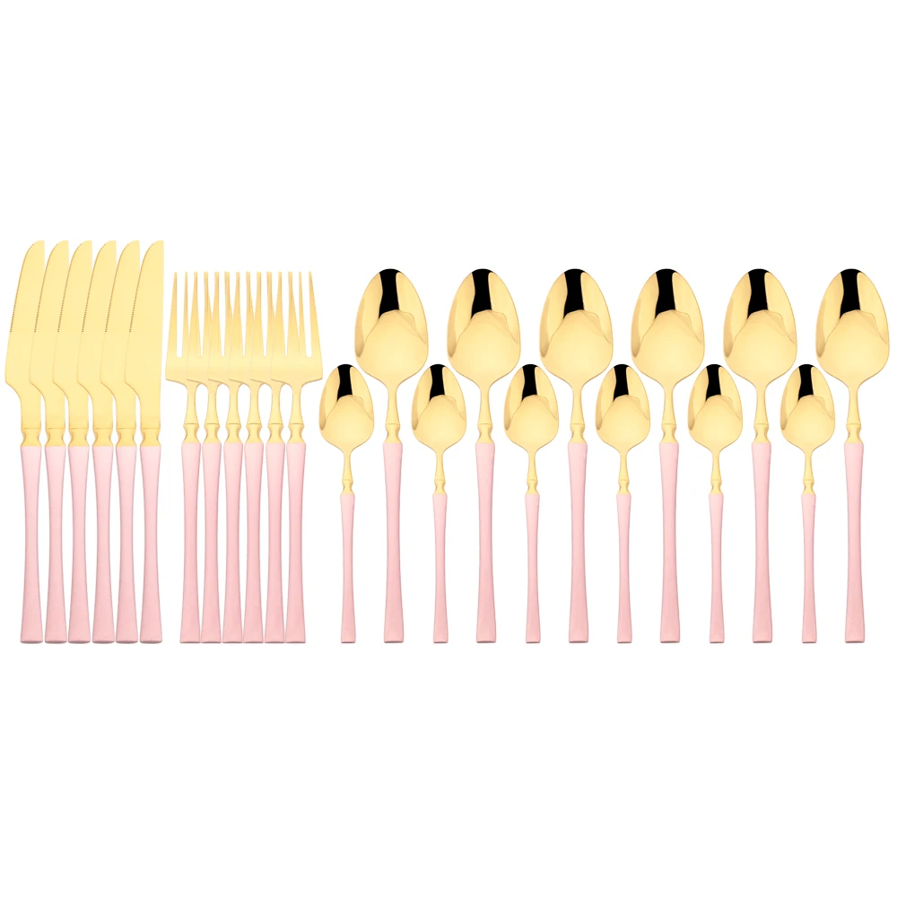 

24pcs Pink Gold Cutlery Set Stainless Steel Dinnerware Flatware Set Knives Forks Tea Spoon Tableware Western Kitchen Accessories