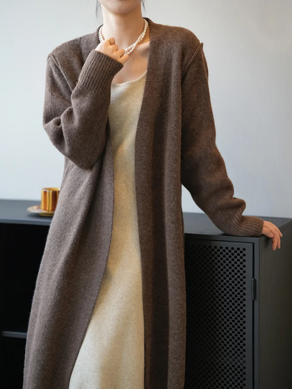 

Lazy Style Solid Color Long Knit Cardigan for Women, Spring Winter New Style, Korean Soft Sweet Long Sleeve Sweater Coat